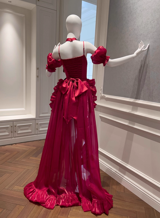 New Arrival Homecoming Dress Red Spaghetti Straps Tiered Pleated Prom Dress Cocktail Dress Birthday Party Dress   D4039