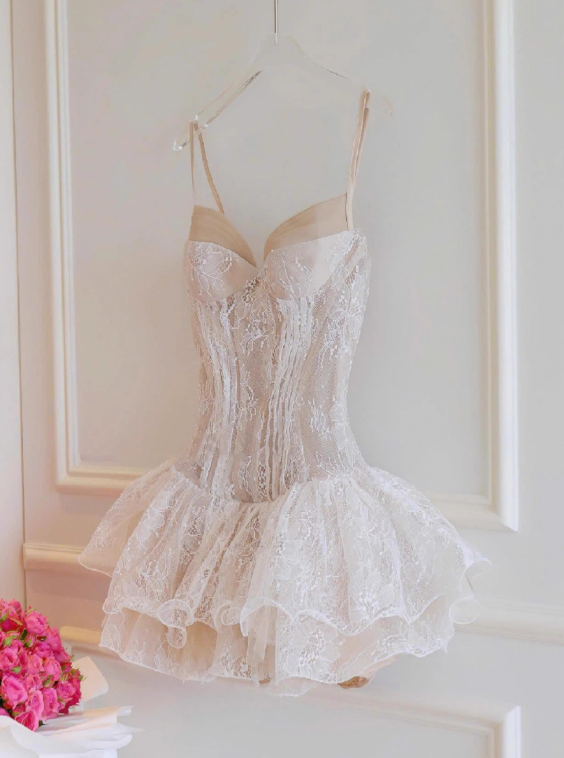 Elegant Homecoming Dress Spaghetti Straps Pleated Short Prom Dress Cocktail Dress Birthday Party Dress   D4040