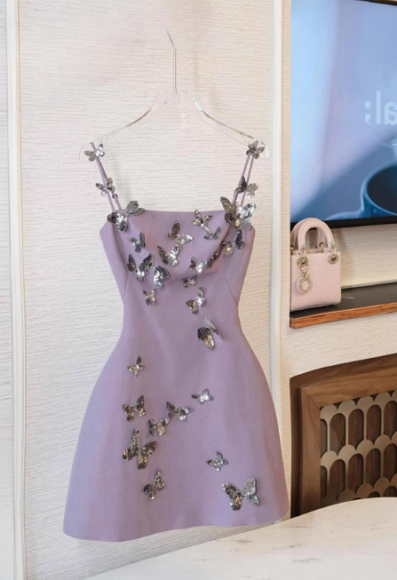 Stunning Homecoming Dress Spaghetti Straps Butterfly Short Prom Dress Cocktail Dress Birthday Party Dress   D4041