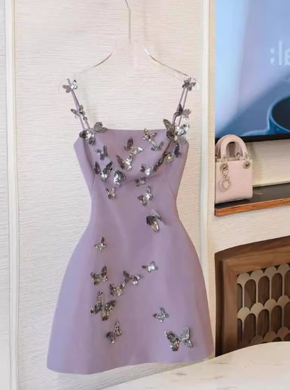 Stunning Homecoming Dress Spaghetti Straps Butterfly Short Prom Dress Cocktail Dress Birthday Party Dress   D4041