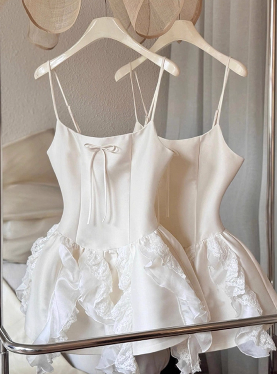 Minimalist Homecoming Dress Spaghetti Straps Short Prom Dress Cocktail Dress Birthday Party Dress   D4042