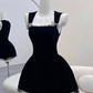 Minimalist Homecoming Dress Black A Line Straps Short Prom Dress Cocktail Dress Birthday Party Dress  D4047