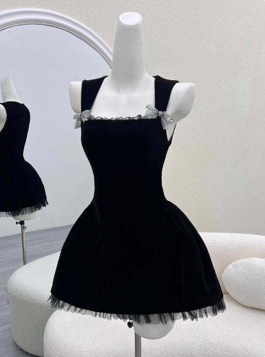Minimalist Homecoming Dress Black A Line Straps Short Prom Dress Cocktail Dress Birthday Party Dress  D4047