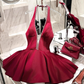 Beauty Homecoming Dress Wine Red Halter Short Prom Dress Cocktail Dress Birthday Party Outfits  D4048