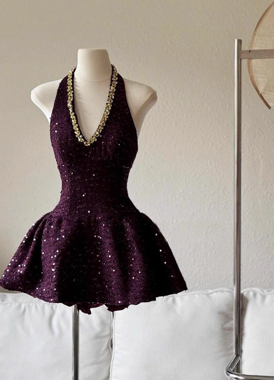 Shiny Homecoming Dress V-neck Short Prom Dress Cocktail Dress Birthday Party Outfits  D4051