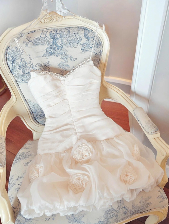 Robe de soirée courte plissée à bretelles spaghetti, tenue de soirée d'anniversaire, robe de cocktail D3339