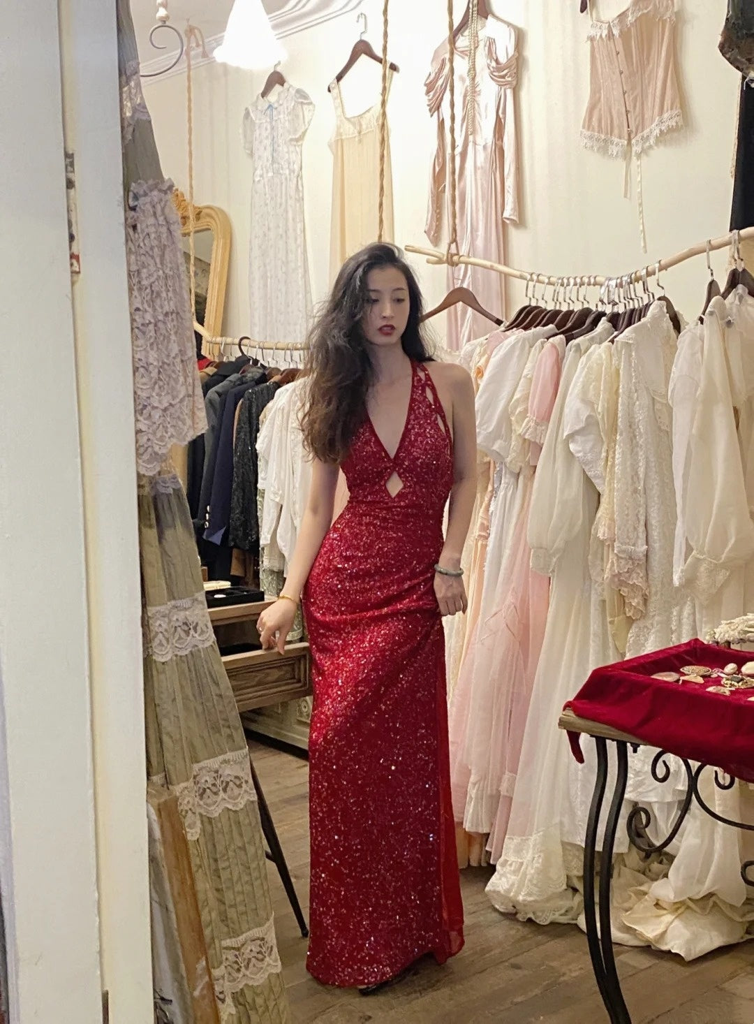 Robe de bal brillante à paillettes et col en cœur, robe de soirée sirène, robe de gala, robe de fête d'anniversaire, D3415