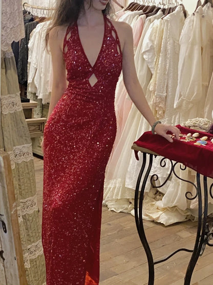 Robe de bal brillante à paillettes et col en cœur, robe de soirée sirène, robe de gala, robe de fête d'anniversaire, D3415