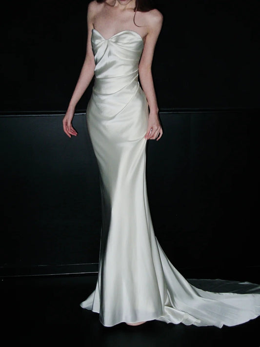 New Design Wedding Dress Sweetheart Pleated Mermaid Wedding Dress     D4075