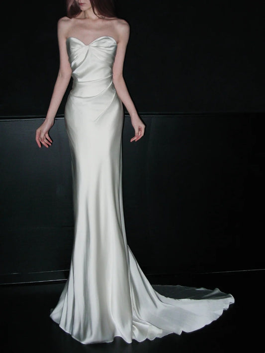 New Design Wedding Dress Sweetheart Pleated Mermaid Wedding Dress     D4075