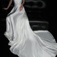 Minimalist Wedding Dress Crew Neck Pleated Wedding Dress    D4078