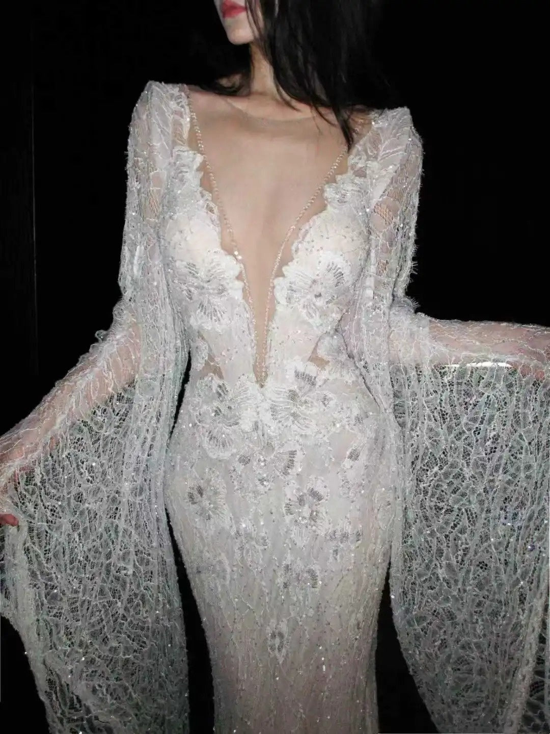 New Arrival Wedding Dress Crew Neck Backless Mermaid Wedding Dress   D4080