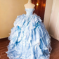 Pretty Prom Dress Strapless Ruffle Tiered Ball Gown Evening Dress Sweet 16 Dress Birthday Party Outfits   D4083