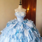 Pretty Prom Dress Strapless Ruffle Tiered Ball Gown Evening Dress Sweet 16 Dress Birthday Party Outfits   D4083