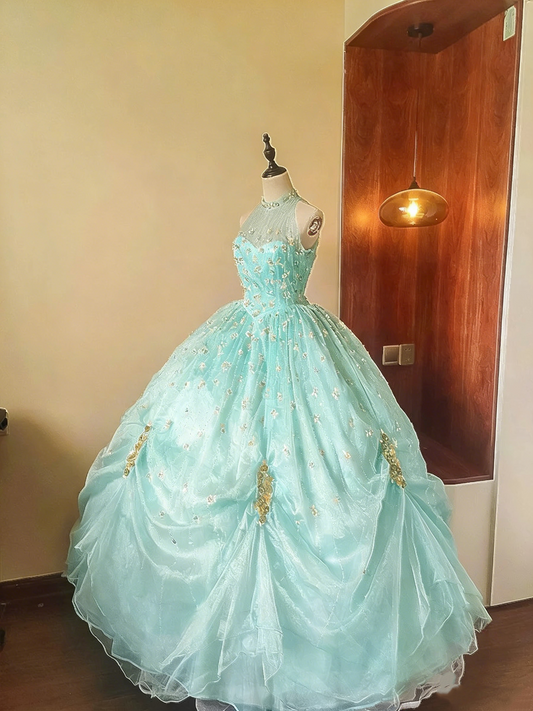 Sweet Prom Dress Crew Neck Tulle Pleated Ball Gown Evening Dress Sweet 16 Dress Birthday Party Outfits   D4085