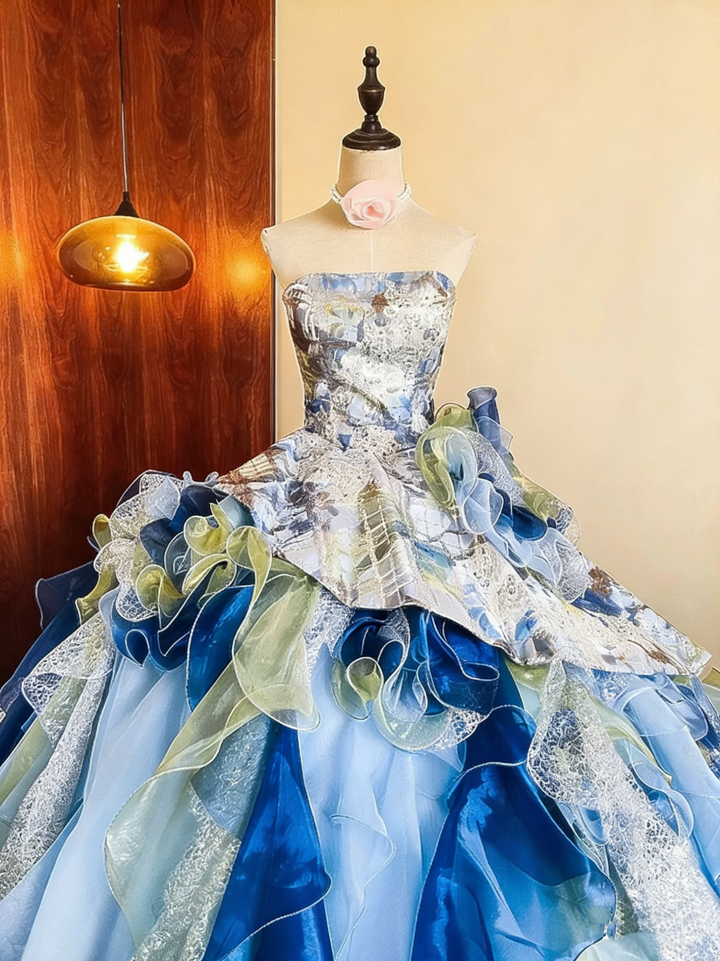 Beauty Prom Dress Strapless Ruffle Ball Gown Evening Dress Quinceanera Dress Birthday Party Outfits   D4086