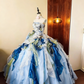Beauty Prom Dress Strapless Ruffle Ball Gown Evening Dress Quinceanera Dress Birthday Party Outfits   D4086