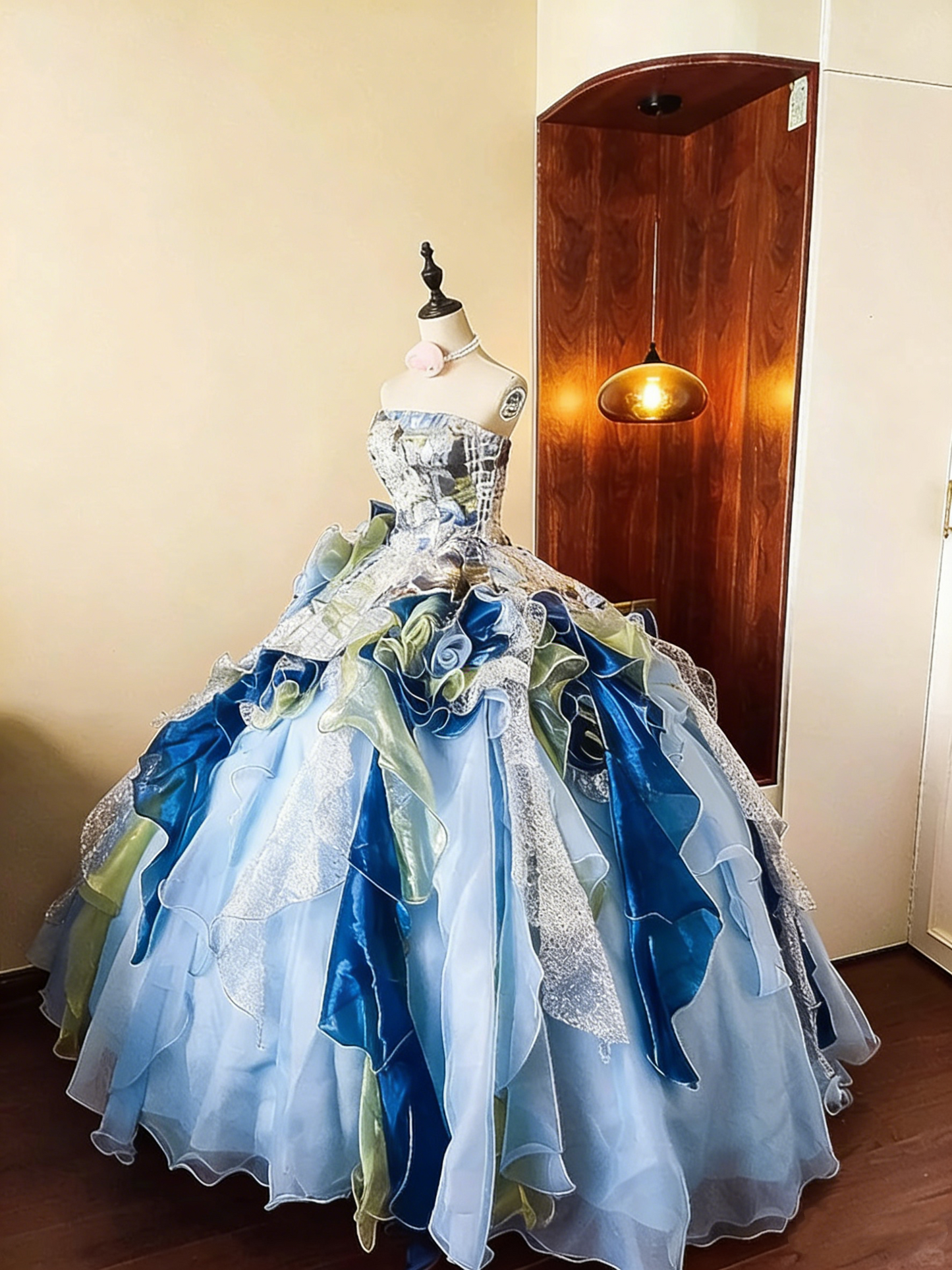 Beauty Prom Dress Strapless Ruffle Ball Gown Evening Dress Quinceanera Dress Birthday Party Outfits   D4086