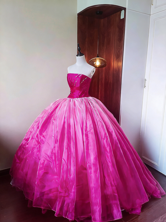 Stunning Prom Dress Strapless Pleated Ball Gown Evening Dress Quinceanera Dress Birthday Party Outfits   D4088