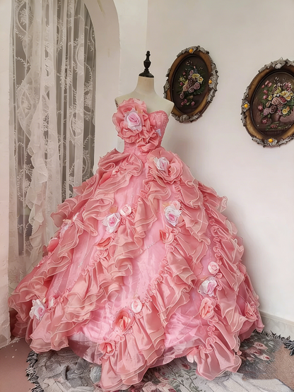 Newest Prom Dress Sweetheart Ruffle Ball Gown Evening Dress Quinceanera Dress Birthday Party Outfits   D4089