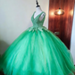 New Design Prom Dress V-neck Backless Pleated Tulle Ball Gown Birthday Party Outfits Evening Dress Sweet 16 Dress       D4093