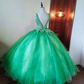 New Design Prom Dress V-neck Backless Pleated Tulle Ball Gown Birthday Party Outfits Evening Dress Sweet 16 Dress       D4093