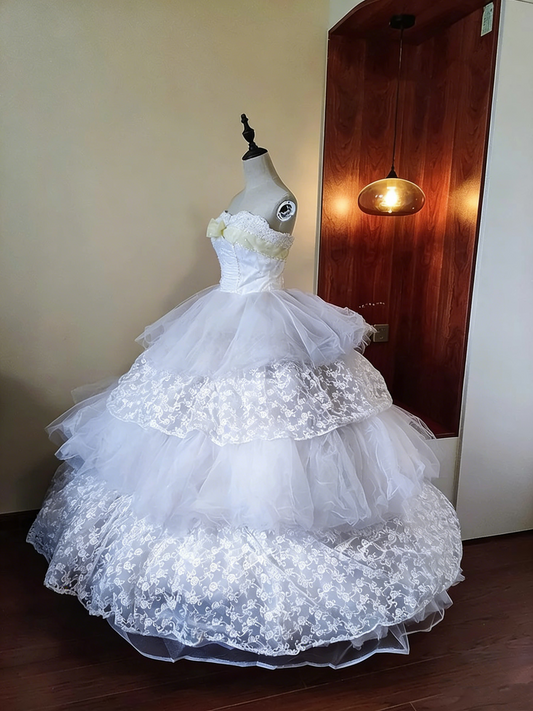 Beauty Prom Dress Strapless Tulle Lace Ball Gown Birthday Party Outfits Evening Dress Sweet 16 Dress     D4094