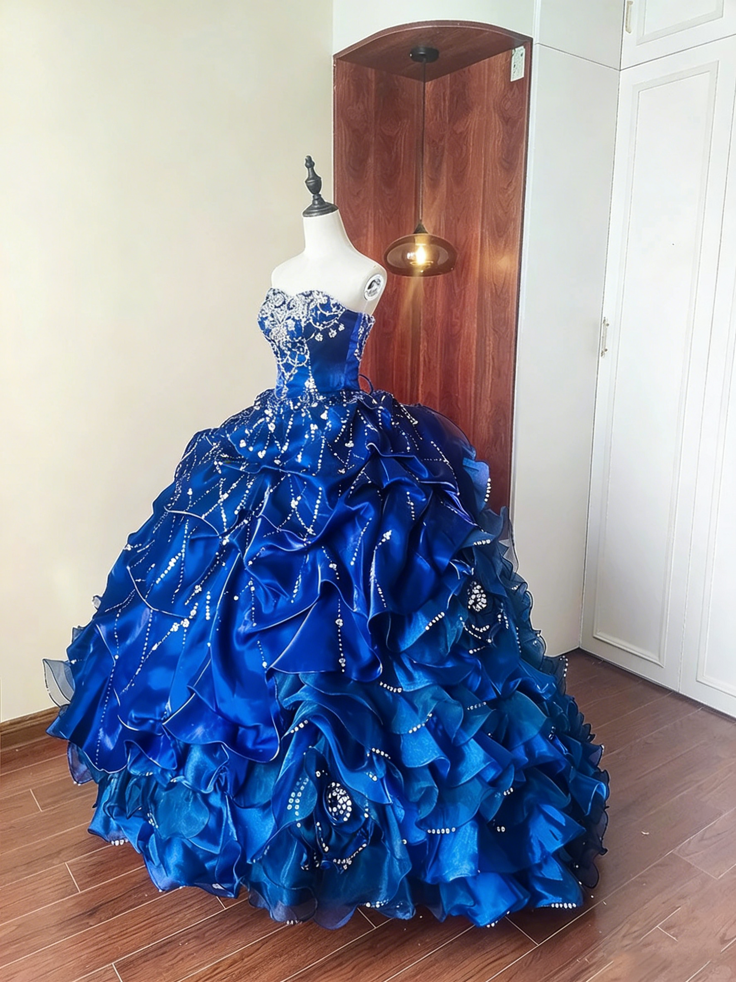 Gorgeous Prom Dress Blue Sweetheart Pleated Ball Gown Birthday Party Outfits Evening Dress Sweet 16 Dress      D4095