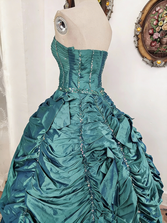 Beauty Prom Dress Strapless Pleated Ball Gown Evening Dress Quinceanera Dress Birthday Party Dress  D4098