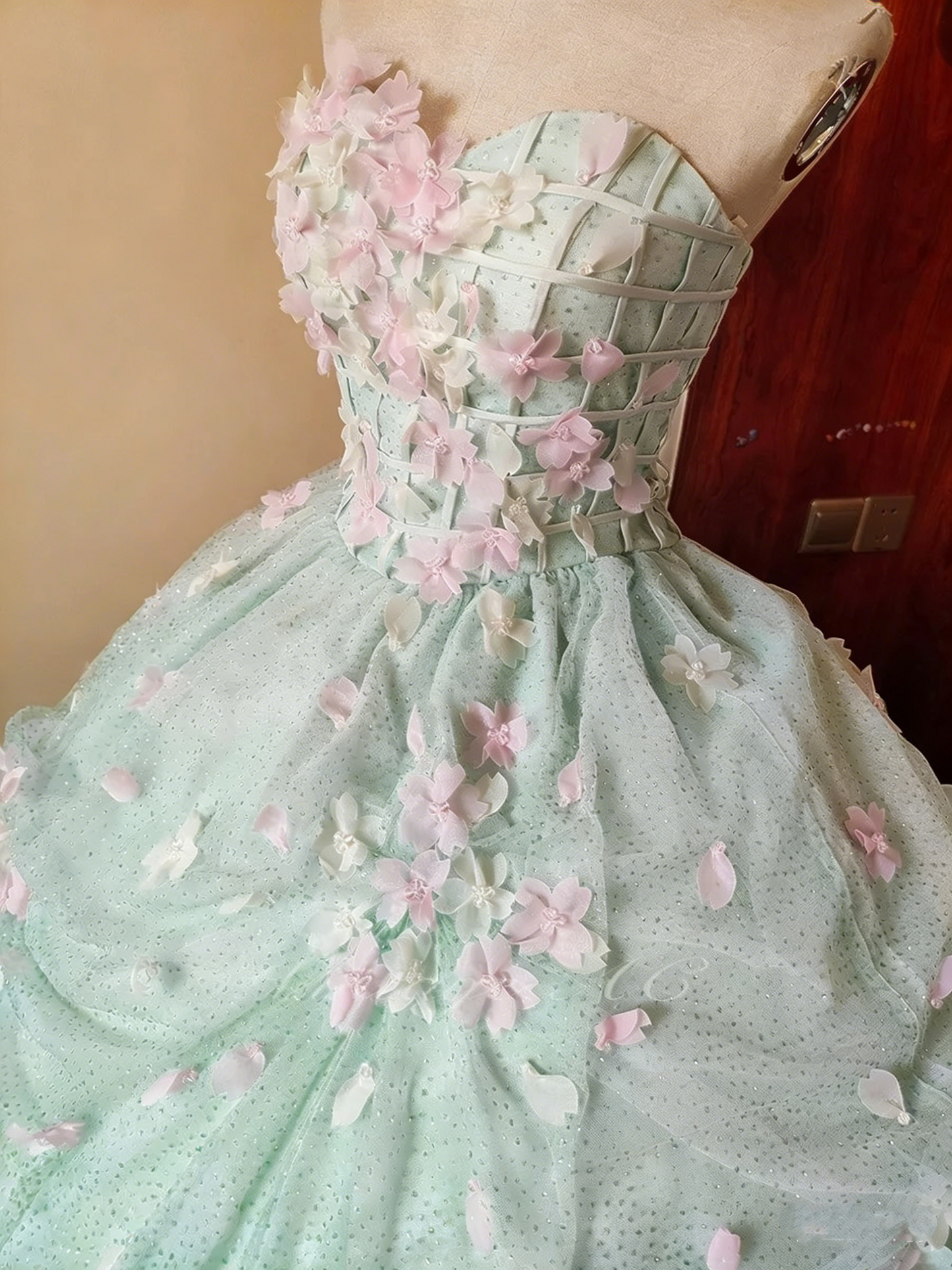 Pretty Prom Dress Sweetheart Floral Pleated Tulle Ball Gown Evening Dress Quinceanera Dress Birthday Party Dress   D4099