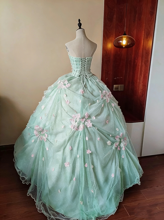 Pretty Prom Dress Sweetheart Floral Pleated Tulle Ball Gown Evening Dress Quinceanera Dress Birthday Party Dress   D4099