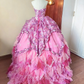 Stunning Prom Dress Strapless Print Pleated Tiered Ball Gown Evening Dress Quinceanera Dress Birthday Party Dress    D4100