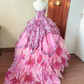 Stunning Prom Dress Strapless Print Pleated Tiered Ball Gown Evening Dress Quinceanera Dress Birthday Party Dress    D4100