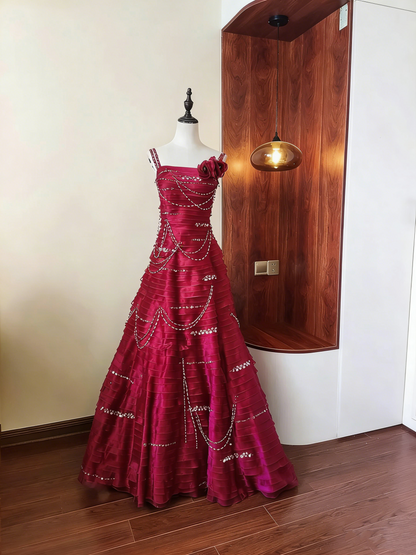 Gorgeous Prom Dress A Line Spaghetti Straps Pleated Gala Dress Evening Dress     D4102