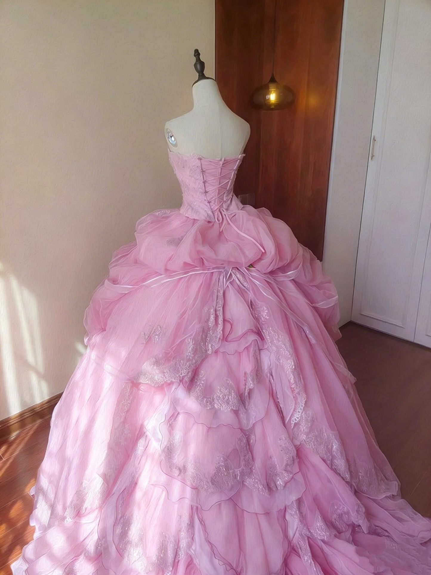 Sweet Prom Dress Strapless Pleated Ball Gown Quinceanera Dress Evening Dress     D4104