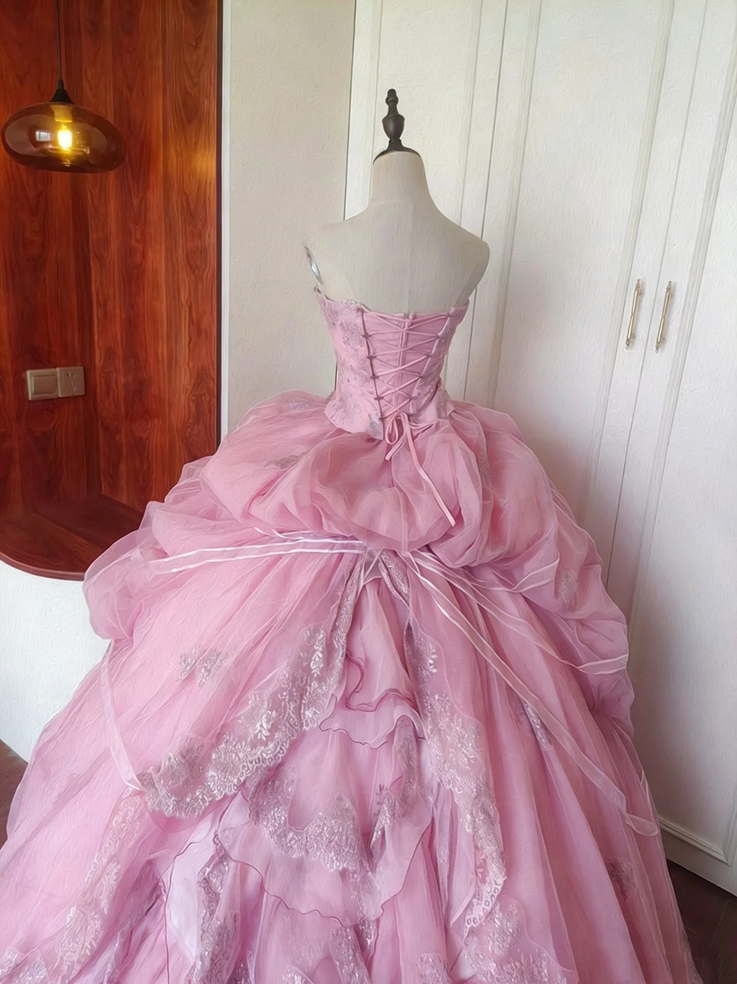Sweet Prom Dress Strapless Pleated Ball Gown Quinceanera Dress Evening Dress     D4104