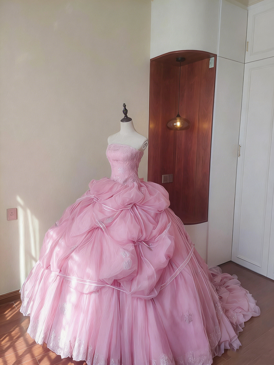 Sweet Prom Dress Strapless Pleated Ball Gown Quinceanera Dress Evening Dress     D4104