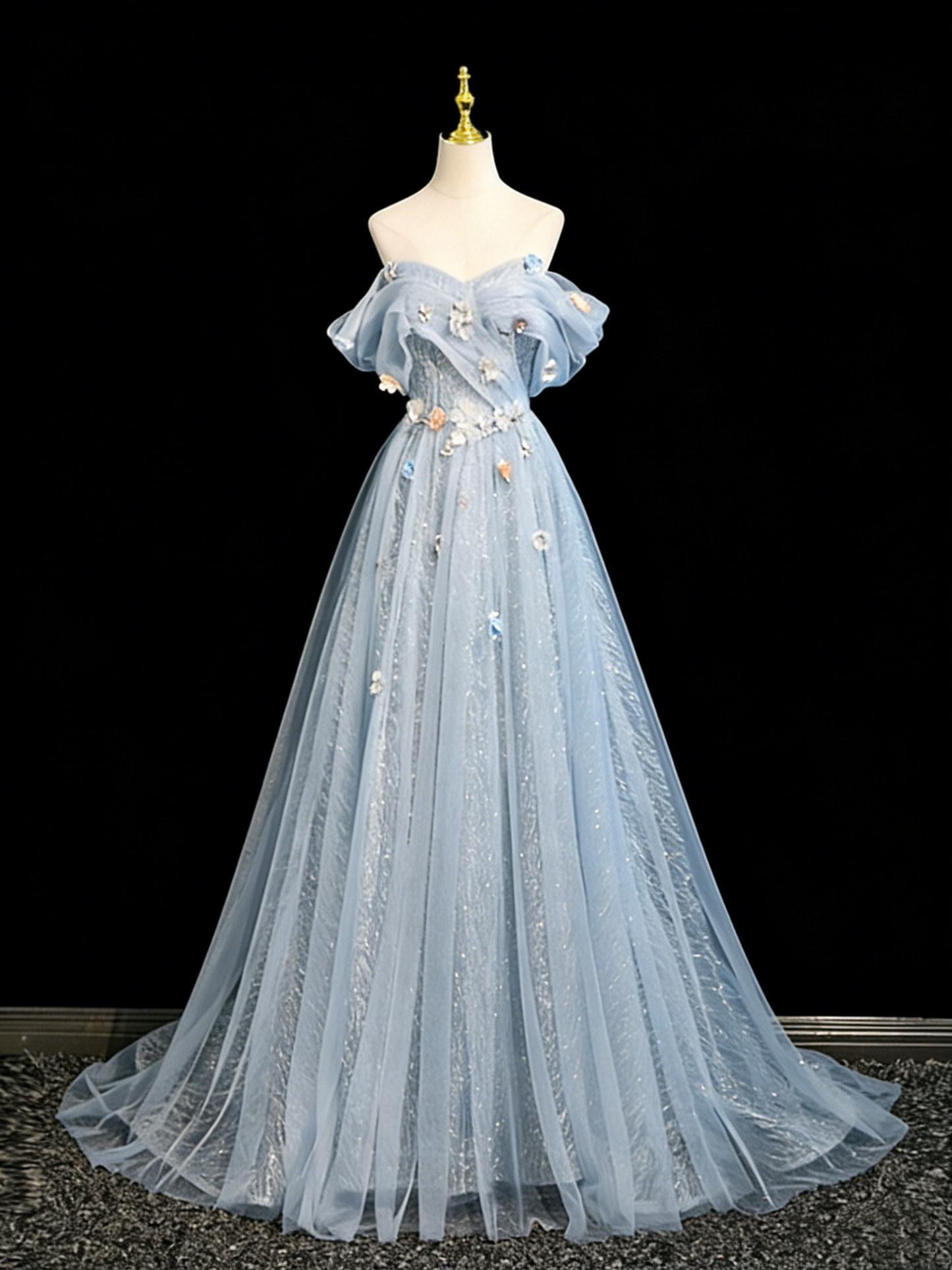 Stunning Prom Dress Off Shoulder Pleated Tulle Gala Dress Evening Dress   D4107