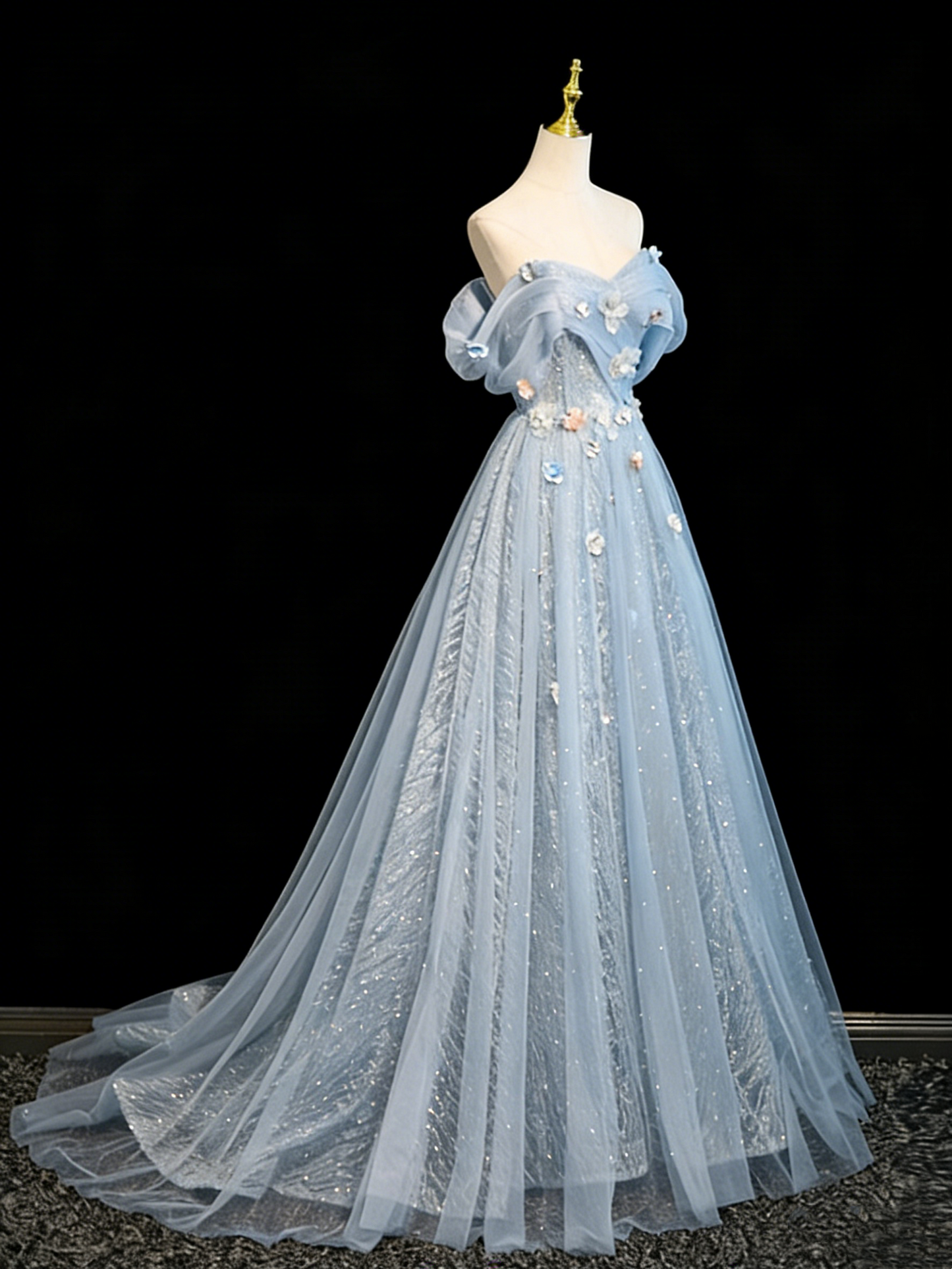 Stunning Prom Dress Off Shoulder Pleated Tulle Gala Dress Evening Dress   D4107