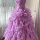 Beauty Prom Dress Light Purple Strapless Ruffle Pleated Ball Gown Evening Dress Sweet 16 Dress     D4112