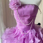Beauty Prom Dress Light Purple Strapless Ruffle Pleated Ball Gown Evening Dress Sweet 16 Dress     D4112