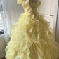 Sweet Prom Dress Light Yellow Strapless Ruffle Ball Gown Evening Dress Quinceanera Dress     D4113
