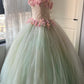 New Design Prom Dress Crew Neck Pleated Tulle Flower Ball Gown Evening Dress Quinceanera Dress     D4114