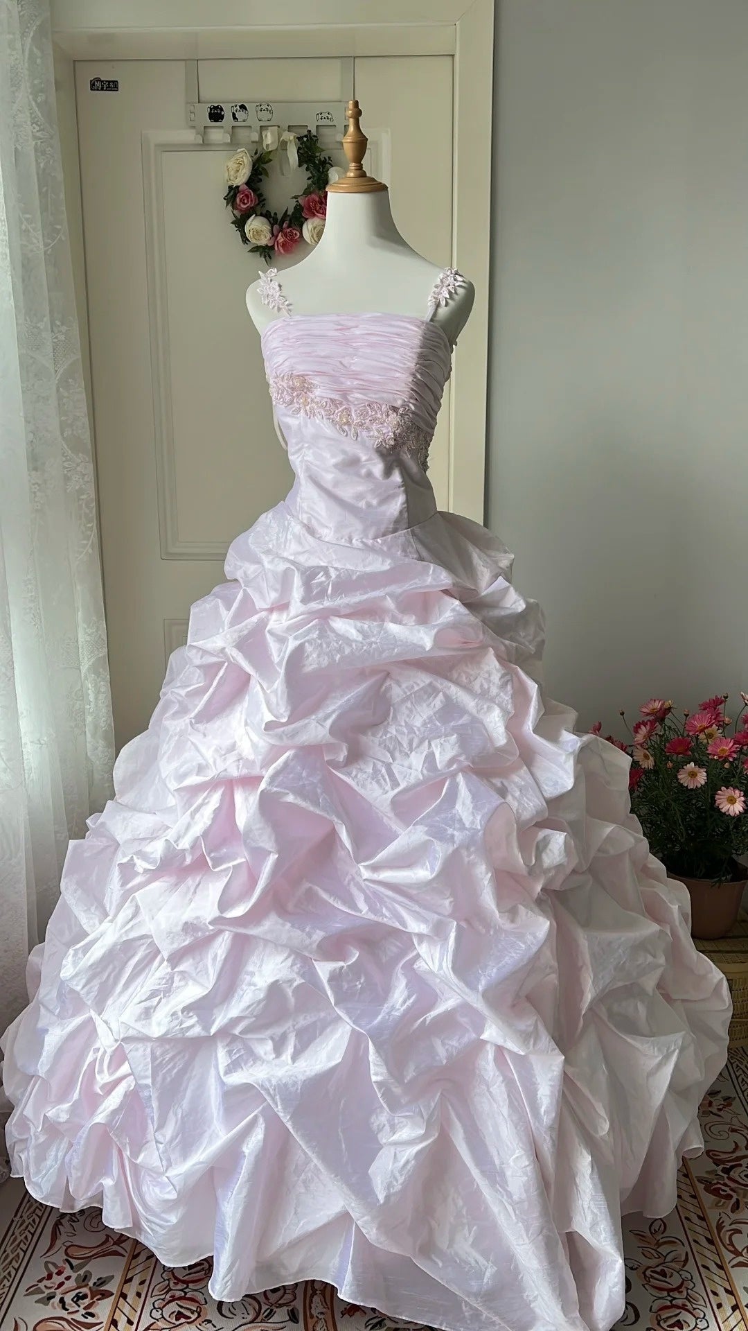 Newest Prom Dress Spaghetti Straps Pleated Ball Gown Evening Dress Quinceanera Dress     D4115