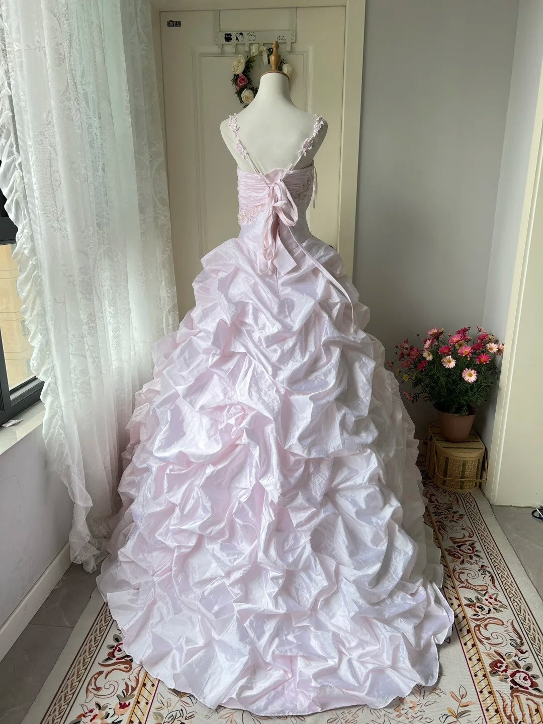 Newest Prom Dress Spaghetti Straps Pleated Ball Gown Evening Dress Quinceanera Dress     D4115