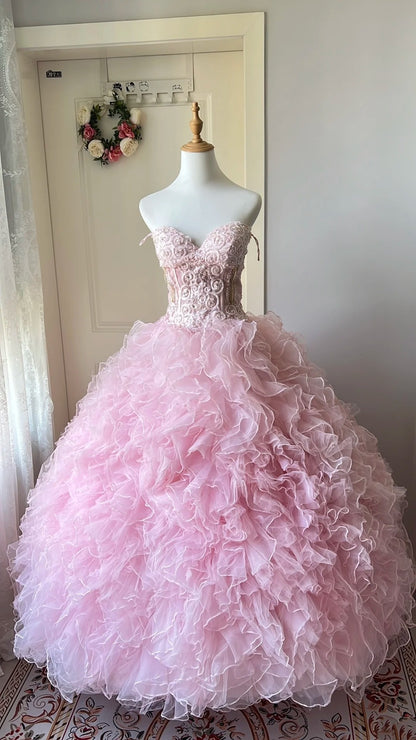 Beauty Prom Dress Sweetheart Ruffle Ball Gown Evening Dress  Sweet 16 Dress Birthday Outfits     D4120