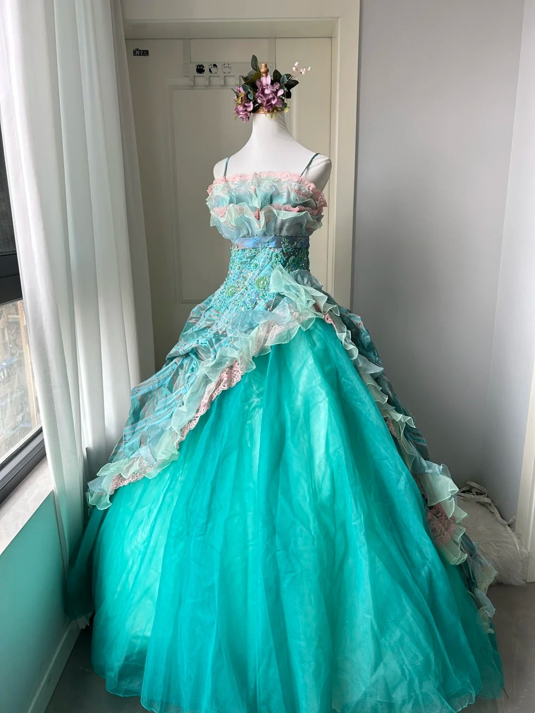 New Arrival Prom Dress Spaghetti Straps Pleated Ball Gown Evening Dress Quinceanera Dress    D4122