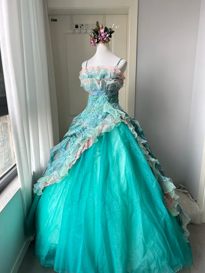 New Arrival Prom Dress Spaghetti Straps Pleated Ball Gown Evening Dress Quinceanera Dress    D4122