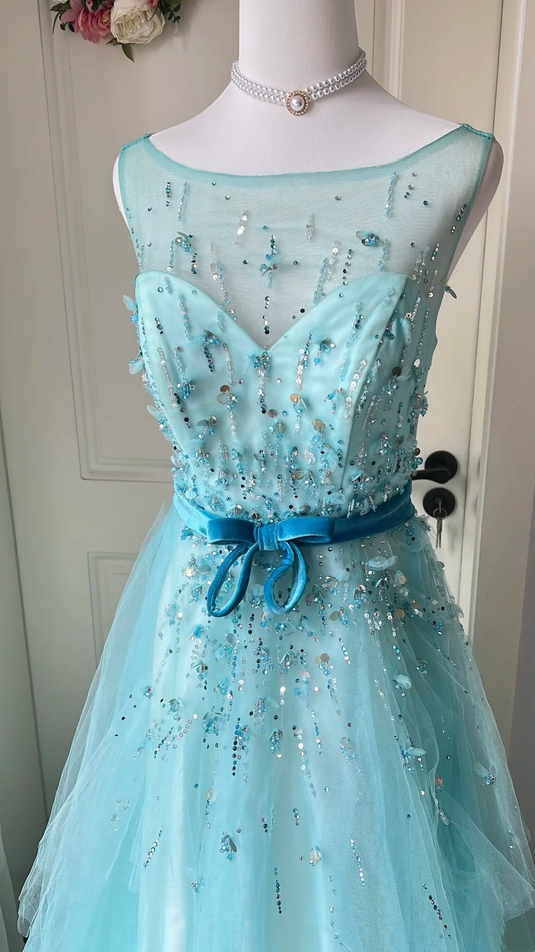 Beauty Prom Dress Crew Neck Pleated Tulle Evening Dress Gala Dress Birthday Party Outfits   D4124