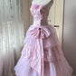 Sweet Prom Dress Light Pink Strapless Pleated Ball Gown Evening Dress Quinceanera Dress      D4126